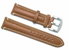 20mm 22mm Brown Genuine Leather Contrast Stitch Watch Strap Band Silver Buckle