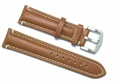 20mm 22mm Brown Leather Contrast Stitch Replacemet Watch Strap W/ Silver Buckle