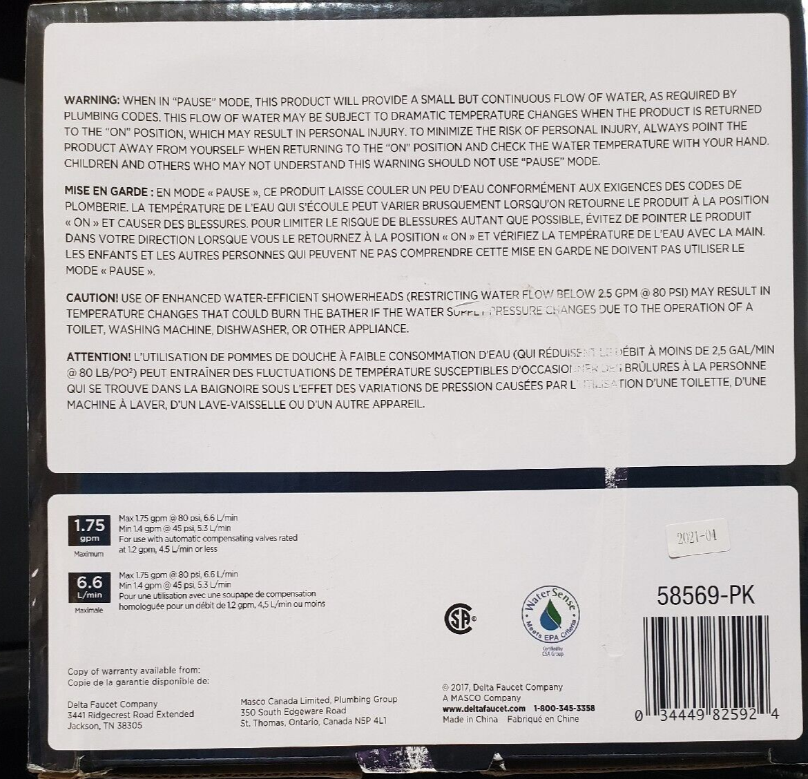 Delta Silver Handheld Shower Head 58569-PK Modern Chrome Finish