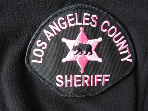 RARE Los Angeles SHERIFF fleece black jacket with pink & black patch women XL