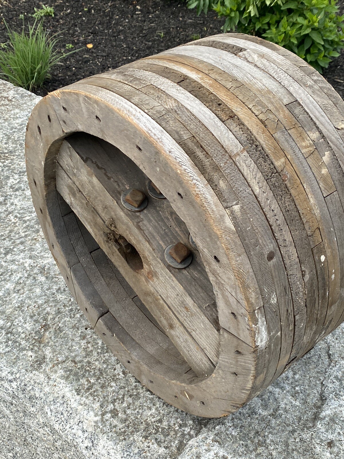 Antique Wood Flat Belt Pulley Wheel 18"Dia, Factory, Mill Bldg Decor