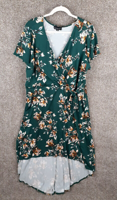 Fortune & Ivy Dress Womens 3X Plus Green Floral Short Sleeve Hi-Low Midi  Knit | eBay