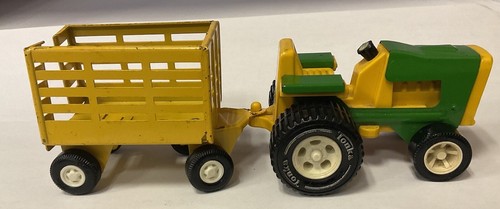 Vintage 1970's Tonka green & yellow tractor with wagon Mini Farm Toy - Picture 2 of 12