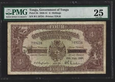 Tonga 4 Four Shillings 1939 P-5 VF graded RARE