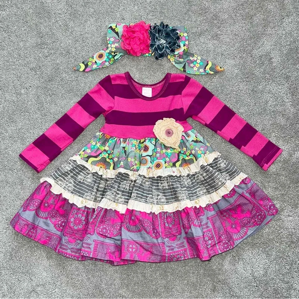 Conjunto de vestido y diadema de otoño manga larga con volantes giratorios 2T Giggle Moon Eternal Bliss Foto 3 de 4