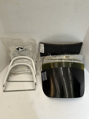 Lot of 3 Pyramex Aluminum Face Shield Adapter for Hard Hat, 10 Face Shields