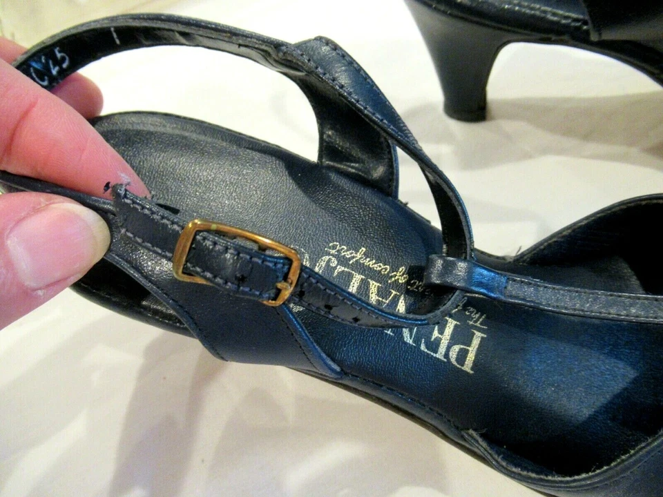 Penaljo Sandalias Tacones Azul Marino Zapatos, Talla. 6.5N, c. años 70 Foto 3 de 4