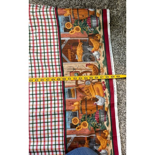 Cranston Stoff Panel Bauernhof Hühner Scheune Bordüre kariert Baumwolle 4 Yard VIP Druck - Bild 5 von 5