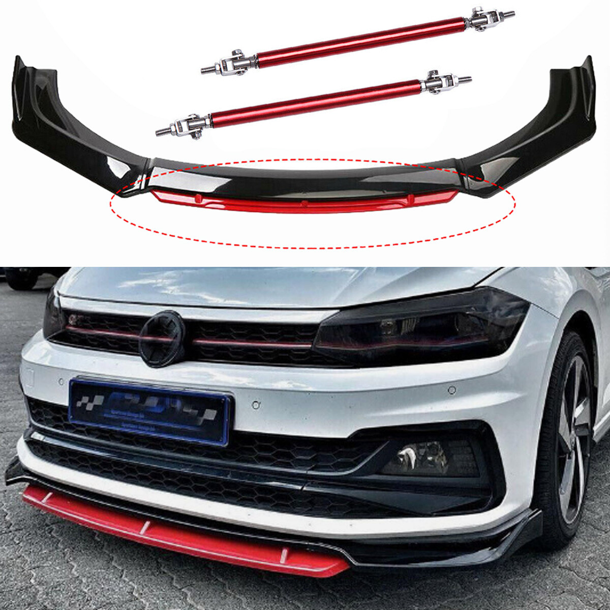 For VW Polo 8 GTI TSI R-Line Front Bumper Lip Splitter Spoiler