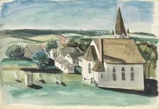 FAIRFIELD PORTER : Landscape with a White Church : Archival Art Print