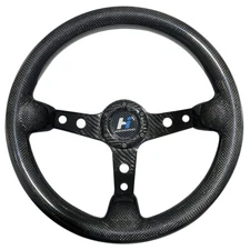 14"  Full Carbon Fiber Racing Black Steering Wheel 3" Deep Dish with Horn Button