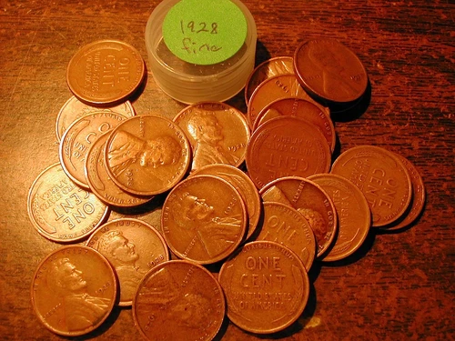 1928-P LINCOLN WHEAT CENT PENNY ROLL, all coins fine grade