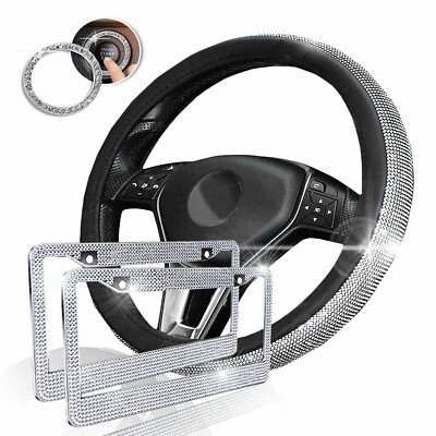 Zone Tech Bling Set Steering Wheel Cover License Plate Frame Ignition Sticker