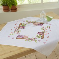 Stickpackung Verliebtes Eulenpaar Tischdecke 80X80 Cm Kreuzstich Vorgezeichnet