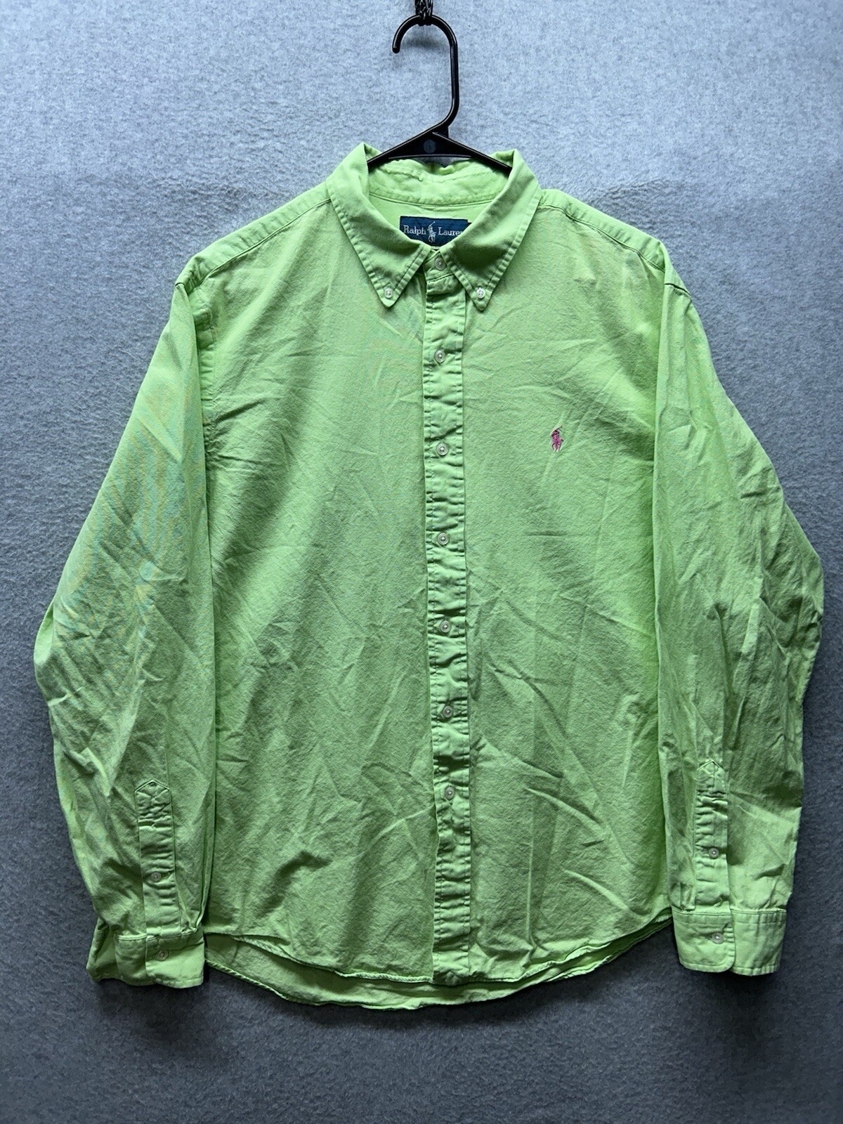 Polo Ralph Lauren camicia con bottoni taglia XL verde viola pony preparazione casual uomo