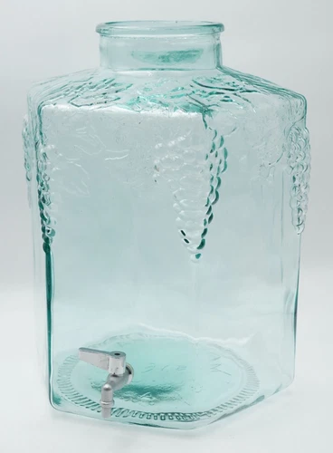 SVE Aqua Glass Hexagon 5 Gallon Drink Dispenser, NO LID, Embossed Grapes, Italy