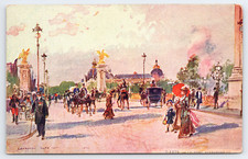 Vintage Postcard Paris Le Pont Alexandre III France Bridge Horse Carriages Stein