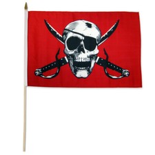 1 Dozen Crimson Pirate Flags 12x18in Stick Flag Pirate Jolly Roger Flag
