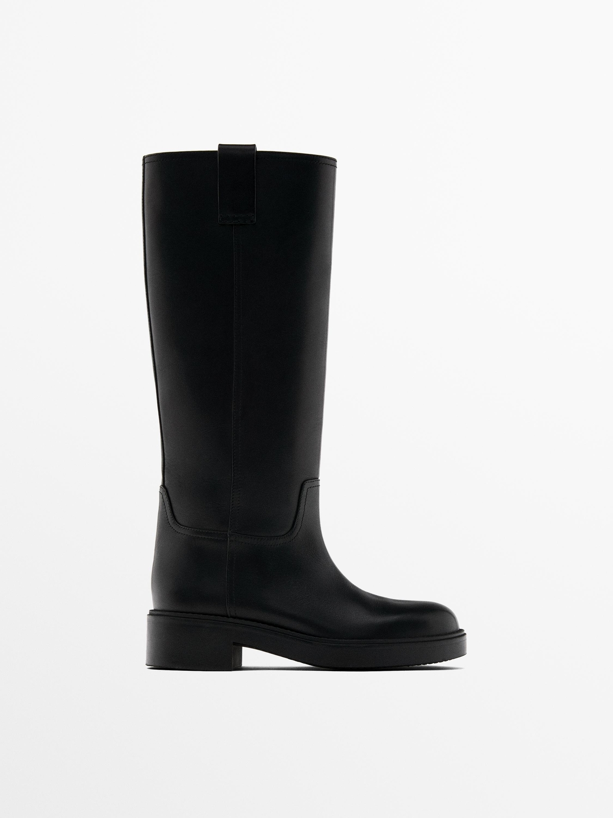 MASSIMO DUTTI FLAT BOOTS WITH RUBBER SOLE IN BLACK LEATHER SIZE UK 4 / EU 37