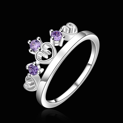 925 Sterling Silver Purple Zirconia Crown Ring Size 8 B22