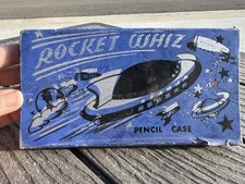 Vintage 1950s Rocket Whiz Pencil Case Atomic Space Age Box Blue