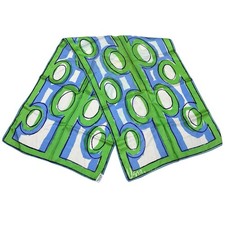 Vera Neumann Satin Rectangular Scarf 44" x 15" Blue Art Deco Mod Bold Retro