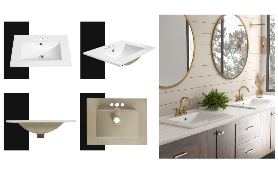 24"x18" White Drop-In Bathroom Sink Ceramic Rectangular 4" Centerset Faucet Hole