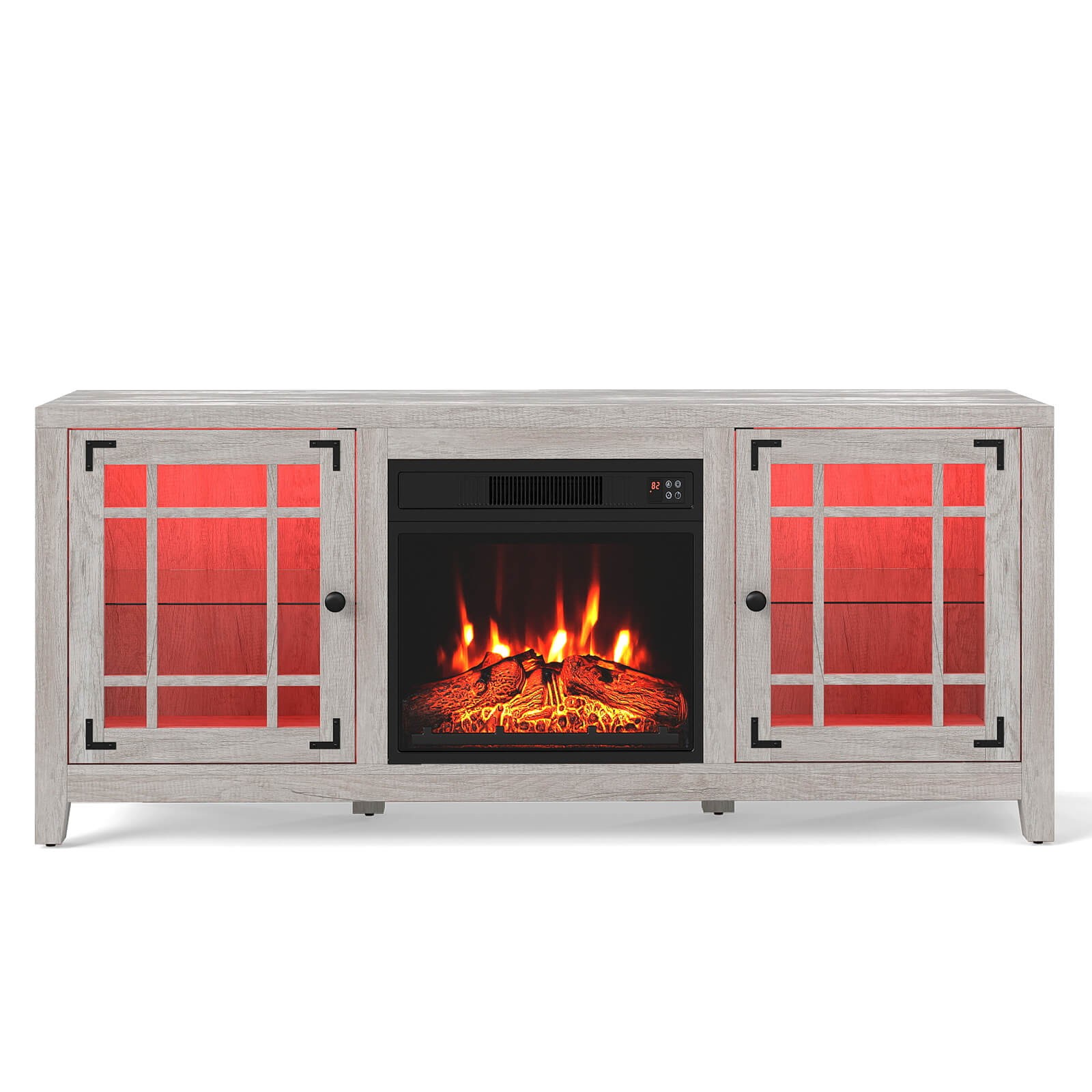 58&rdquo; Fireplace TV Stand w/LED Lights & 18&rdquo; Electric Fireplace, Remote Controls