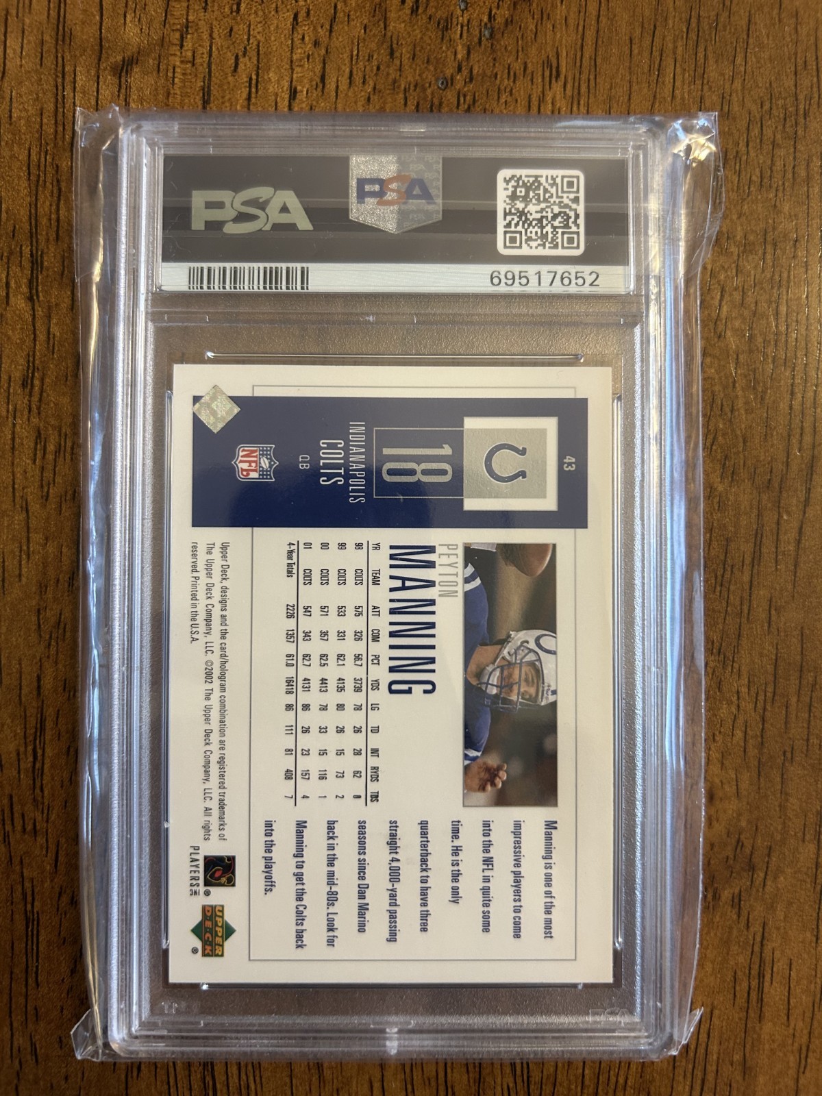 2002 Upper Deck Piece of History #43 Peyton Manning Colts graded PSA 10 view 2