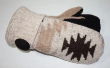 Valley View Farms Recycled Wool Sweater Mittens Fleece Lined Black Tan Aztec