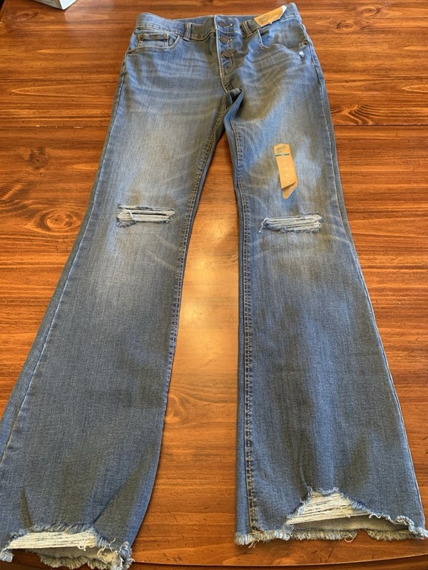 GIRL’S THERE ABOUTS DESTROYED FLARE BLUE JEANS 14 REGULAR NEW WITH TAGS NWT