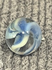 Vitro agate 6 finger vein hybrid cats eye marble white blue .64 wet mint