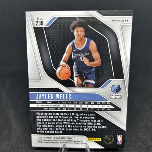 2024-25 Panini Prizm Jaylen Wells Rookie Ice Prizm #239 Memphis Grizzlies RC - Picture 2 of 2