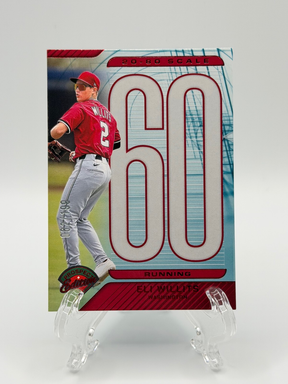 Eli Willits #/199 2025 Panini Prospect Edition #25 Red Parallel 20-80 Scale