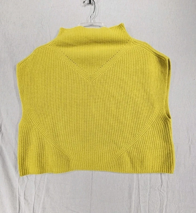 anthropologie 100% Cashmere Ribbed Poncho Sweater Chartreuse Green Sz Medium