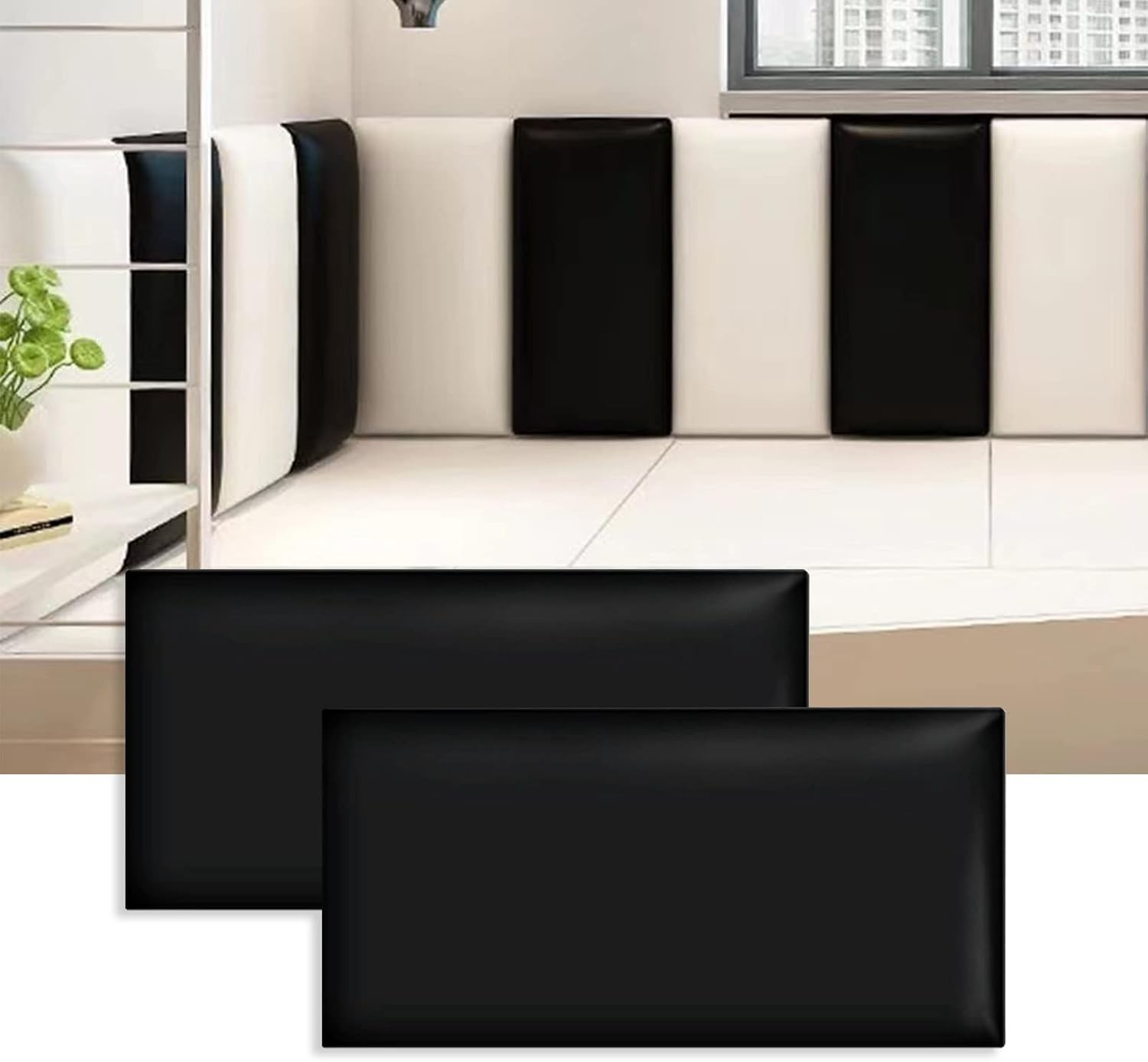 Windplusya 3D Wall Stickers 20x50cm Black 2pk Anti-Collision Padded Panels image 2