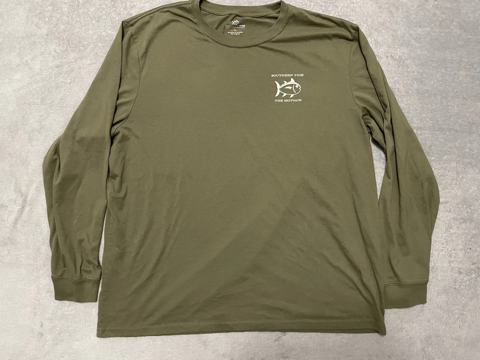 Рубашка мужская Southern Tide большая зеленая хлопковая с вырезом лодочкой длинные рукава футболка - Изображение 2 из 4