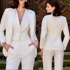 Wide Peak Lapel Blazer Matching Cropped Vest Formal Suit Jacket For Women