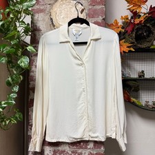 Vintage 90s Silk Cream Button Blouse Medium