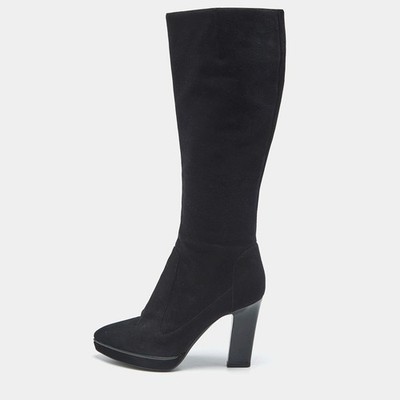 Sergio Rossi Black Suede Knee Length Boots Size 39