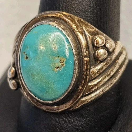 Vintage Southwestern Men’s Turquoise Ring Solid Sterling Silver Size 10.75 Heavy