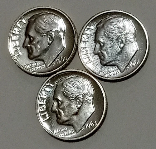 New Listing3x Silver Proof Roosevelt Dimes 1960 1961 1963 BELOW MELT*
