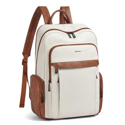 Leather Laptop Backpack for Women with 17 inch Vegan Leather Computer Backpac...