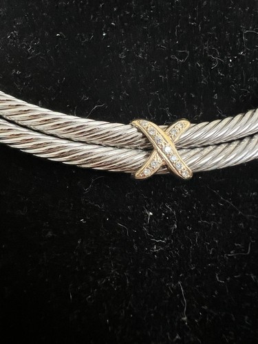 Collar chocker de plata esterlina 14k cable "X" 14 pulgadas #5510 - Imagen 2 de 6