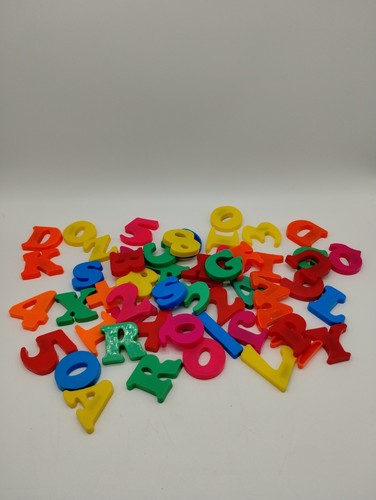 Lot Of Mixed 50+ Color Plastic Magnetic Fridge Alphabet Letters Numbers School