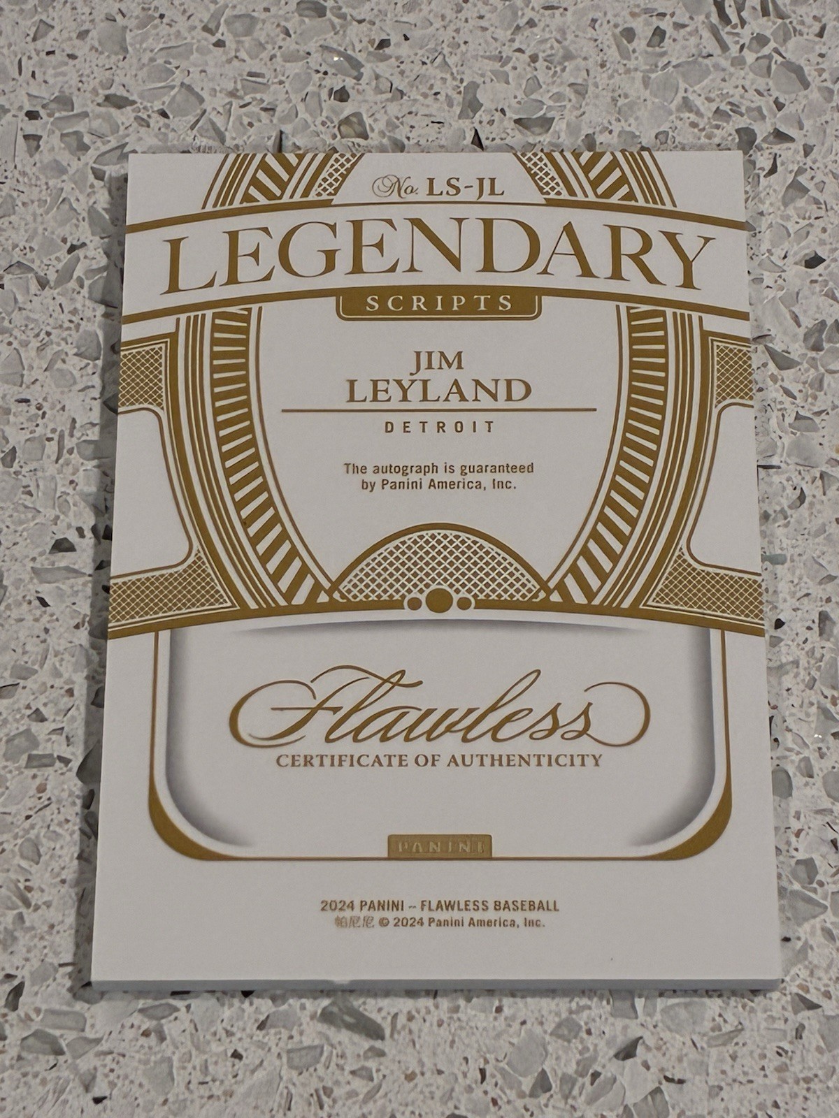 Jim Leyland Auto Panini Flawless Auto #LS-JL Legendary Scripts /25 HOF view 3