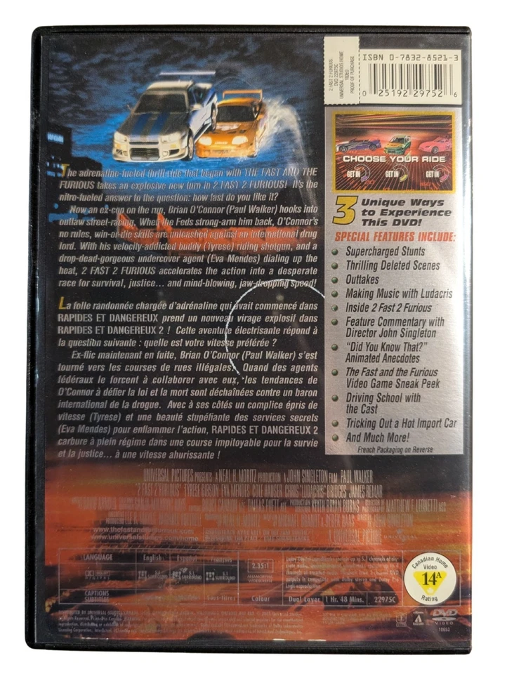 2 Fast 2 Furious (DVD, 2003, Widescreen) Paul Walker, Tyrese Gibson, Eva Mendes - Image 3 of 3