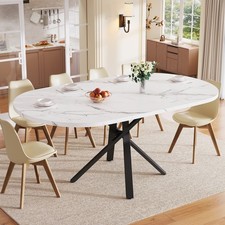 Round Extendable Dining Table White Marble Effect Top 100-140cm X-Shaped Legs