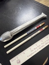 Marathon Oil Aluminum Metal Tongs & 2 Adv Unused Pencils Advertising Old Vintage