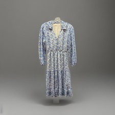 Mi ami Floral Balloon Sleeve Midi Dress Size XS Blue Floral Petals Elastic Waist